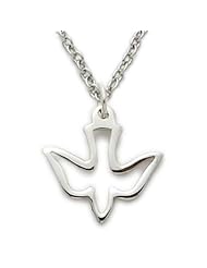 .925 Sterling Silver Holy Spirit Peach Dove Necklace in a Pierced Descending Design Christian Jewelry Womens Religious Jewelry Gift Boxed.w/Chain Necklace 18" Length Gift Boxed.