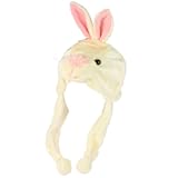 Faux Fake Fur Animal Plush Bunny Rabbit Trooper Trapper Slip Tie Ski Pompom Hat