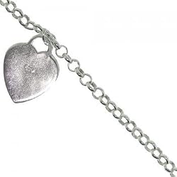 Heart Tag Dangle Bracelet in Solid Sterling Silver Adjustable