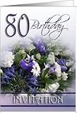 Blue Bouquet 80th Birthday Party Invitation Card