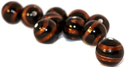 2pcs Black Gold Khokhloma Aventurine Lampwork Czech Glass Handmade Beads Round SRA Artisan Pair 8mm 2pc