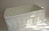 WHITE WICKER STORAGE BASKET WITH WHITE COTTON LINING LARGE