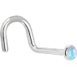 Solid 14KT White Gold 2mm Light Blue Synthetic Opal Right Nostril Screw - 20 Gauge