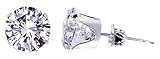 Sterling Silver 8 MM Round Simulated Clear Cubic Zirconia Stud Post Friction Back Earrings