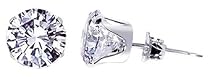 Sterling Silver 8 MM Round Clear Cubic Zirconia Stud Post Friction Back Earrings