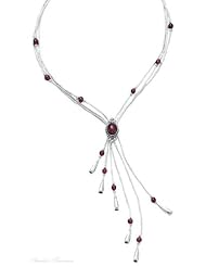 Sterling Silver Garnet Lariat Tassel Choker Necklace