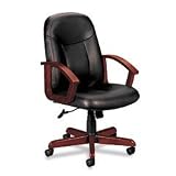 800 Series Mid-Back Swivel/ Tilt Chair - Black Leather/ Mahogany Finish
