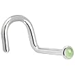 Solid 14KT White Gold 2mm Genuine Peridot Right Nostril Screw - 18 Gauge