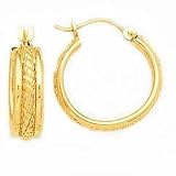 14k Gold Rope Design Hoop Earrings