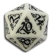 1 (One) Single d20 - Q-Workshop: Carved Elvish / Elven d20 Dice / Die (White & Black)