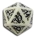 1 (One) Single d20 - Q-Workshop: Carved Elvish / Elven d20 Dice / Die (White & Black)