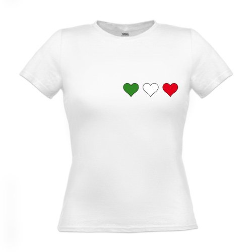 MDMA Frauen T-Shirt Classic Italia grünes Herz weißes Herz rotes Herz klein mdma-ftc00024-4 Textil white / Motiv farbig / Gr. L