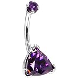 Solid 14KT White Gold Amethyst Trillion CZ Internally Threaded Belly Ring