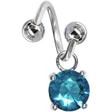 Blue Zircon Gem ROUND SOLITAIRE Spiral Twister Belly Ring