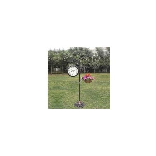 Outdoor Standing Clock with Planter,Thermometer and Hygrometer