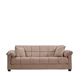 Handy Living CAC4-S1-AAA85 050 Living Room Convert-A-Couch Microfiber Sleeper Sofa With Pillow Top Arms, Mocha With 2 Decorative Decorative Throw Pillows