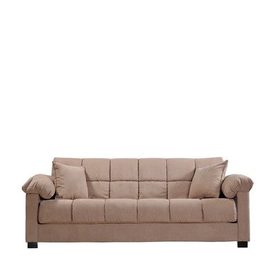 Handy Living CAC4-S1-AAA85 050 Living Room Convert-A-Couch Microfiber Sleeper Sofa With Pillow Top Arms, Mocha With 2 Decorative Decorative Throw Pillows