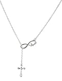 Silver-tone Infinity with Love Scripture Cross Rhinestone Chain Necklace - Jewelry Nexus