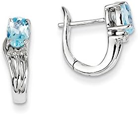 Sterling Silver Rhodium Plated Sky Blue Topaz Hinged Hoop Earrings,