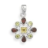Sterling Silver Peridot, Garnet and Citrine Pendant