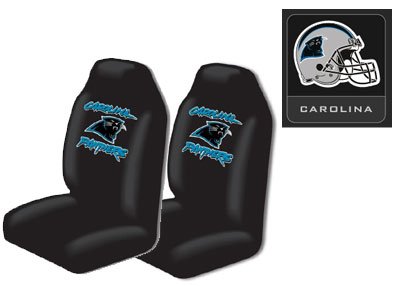 3-Piece Carolina Panthers Automotive Interior Gift Set - A Set of 2 NFL Licensed Universal-Fit Front Bucket Seat Covers and One Official NFL Licensed Team Helmet Logo Air Freshener Pine Forest Scent