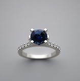 14k White Gold, Genuine Natural Round Blue Sapphire 1.07Ct, And Diamond Ring