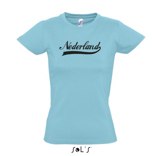 Damen T-Shirt – Nederland Oldschool Holland Oranje LÄNDERSHIRT EM / WM FAN Trikot S-XXL , Atoll blue – schwarz , L