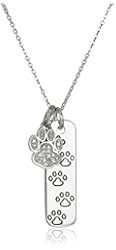 Sterling Silver "You Left Paw Prints on My Heart" Diamond Paw Print Charm and Pendant Necklace (1/10cttw, I-J Color, I2-I3 Clarity), 18"