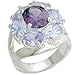 Sterling Silver Prong Set Ring with Round Amethyst title=