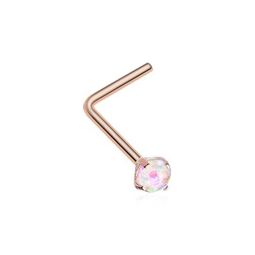 Rose Gold Opal Sparkle Prong Set L-Shaped Nose Ring
