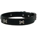 Leder  Hundehalsband Halsband Metallaplikationen schwarz
