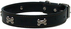 Leder  Hundehalsband Halsband Metallaplikationen schwarz