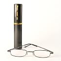 Classic Spring Hinged Reading Glass with Metal Case (5 3/4h x 1w) - Charcoal +1.50