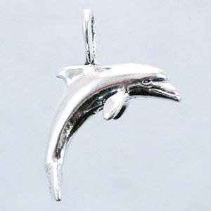 Small Dolphin or Porpoise Pendant or Charm in Sterling Silver, #11441