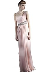 A-line One Shoulder Sleeveless Chiffon/Polyester/Satin  Beaded Belted Cocktail Floor Length  Ball Gown Homecoming Dress/Pageant Dress/Prom Dress/Party Dress/Wedding Dress 
