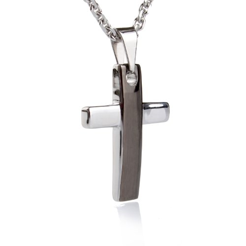 Produkt-Bild: Edelstahl Kettenanh&auml;nger Kreuz IP Plating Schwarz M&auml;nnerschmuck mit EdelstahKette- 50cm