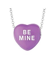 Sterling Silver 14mm Purple enamel Sweethearts BE MINE Heart Pendant