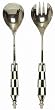 Decorative Dyed Bone Salad Servers with Black / White Checkered Handles