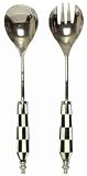 Decorative Dyed Bone Salad Servers with Black / White Checkered Handles