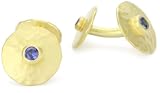 Annie Fensterstock Hammered Disc Cufflinks 18k Yellow Gold and Sapphires Cuff Links