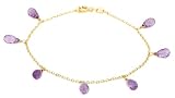 14k Yellow Gold, February Birthstone, Amethyst Briolette Bracelet, 7.25