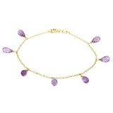 14k Yellow Gold, February Birthstone, Amethyst Briolette Bracelet, 7.25