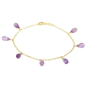 14k Yellow Gold, February Birthstone, Amethyst Briolette Bracelet, 7.25 by
