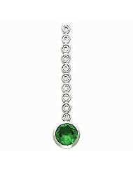14K White Gold Round Cut Chatham Created Emerald and Diamond Pendant -- LIFETIME WARRANTY