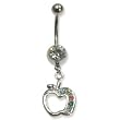Stainless Steel Belly Ring with Multicolor Australian Crystals - Apple 14g/5mm ball