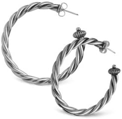 Southwest Spirit Sterling Silver Twist Rope Medium Hoop Earrings