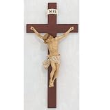 15" CHERRY STAINED CRUCIFIX WALL CROSS HAND PAINTED CORPUS