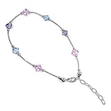 Blue Lvender and Aqua Swarovski Crystal Sterling Silver Ankle Bracelet 9 9.5 10 Anklet
