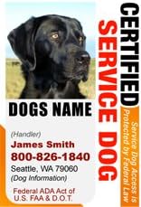 PERSONALIZE Dean &amp; Tyler "CERTIFIED SERVICE DOG" ID Badge - 1 Dog's Custom ID Badge - Design#1- Vertical.