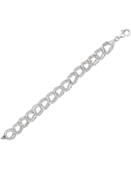 Silver Rhodium Plated 7.50" 12.8mm Polish Double Triangular Like Hammered Link Fancy Bracelet With Pear Shape Clasp